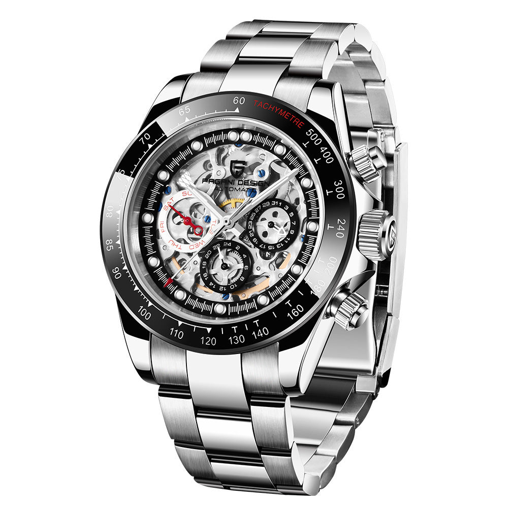 Pagani Design Herrenuhr Mechanisch Automatisch — Saphirglas, Edelstahl, 100M wasserdicht, Sichtboden