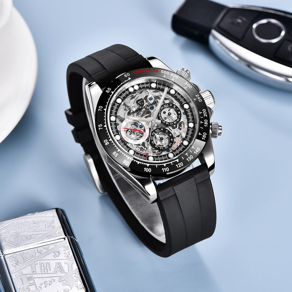 Montre Homme Pagani Design Mécanique Automatique — Saphir, Acier, Étanche 100M, Fond Transparent