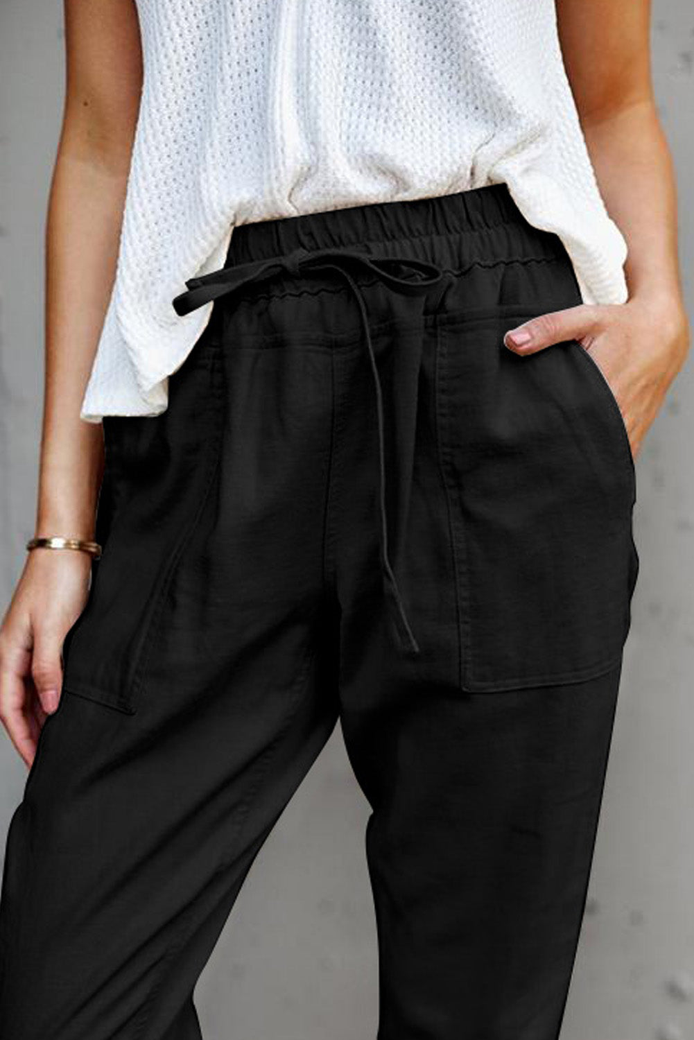 Pantalon Femme Noir – Taille Haute à Cordon, Coupe Fuselée
