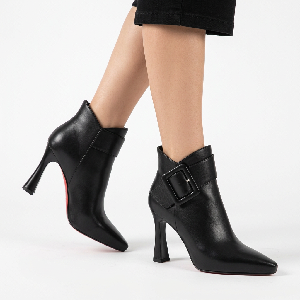 Bottines noires portées en gros plan