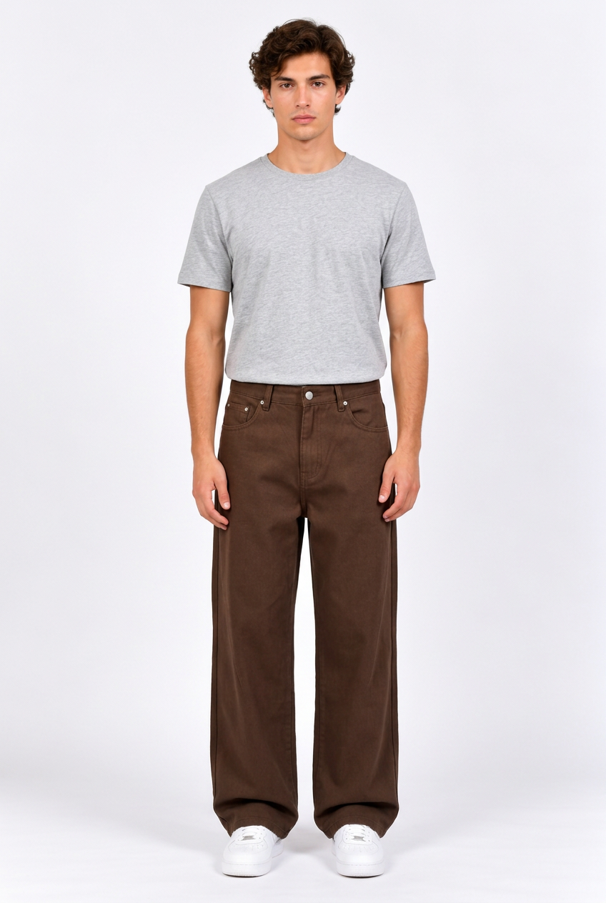 Pantalon droit taille mi-haute – Coupe droite, fermeture éclair, style streetwear