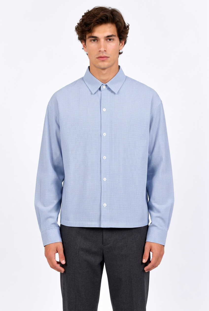 Chemise homme bleue à petits carreaux – Manches longues