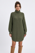 Robe pull femme col montant en maille acrylique – Coupe ample, manches longues