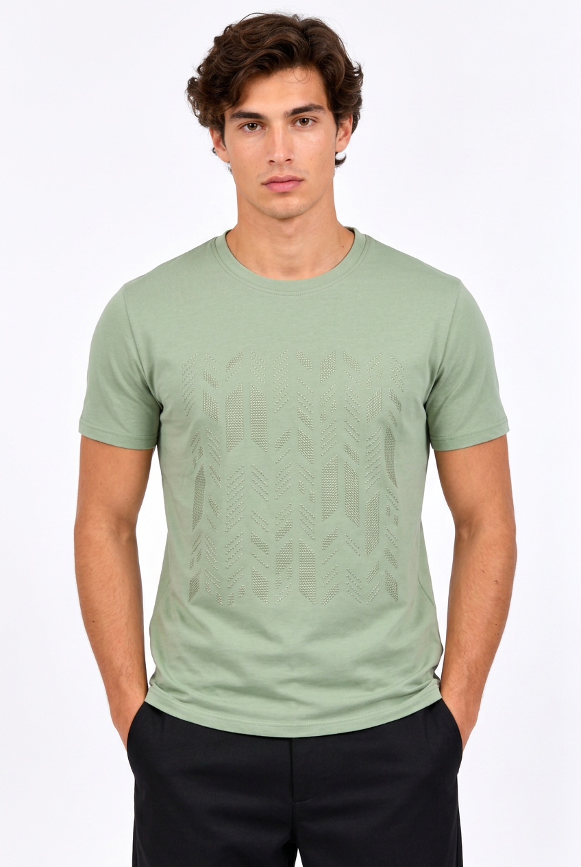 T-shirt homme à motifs géométriques brodés, col rond