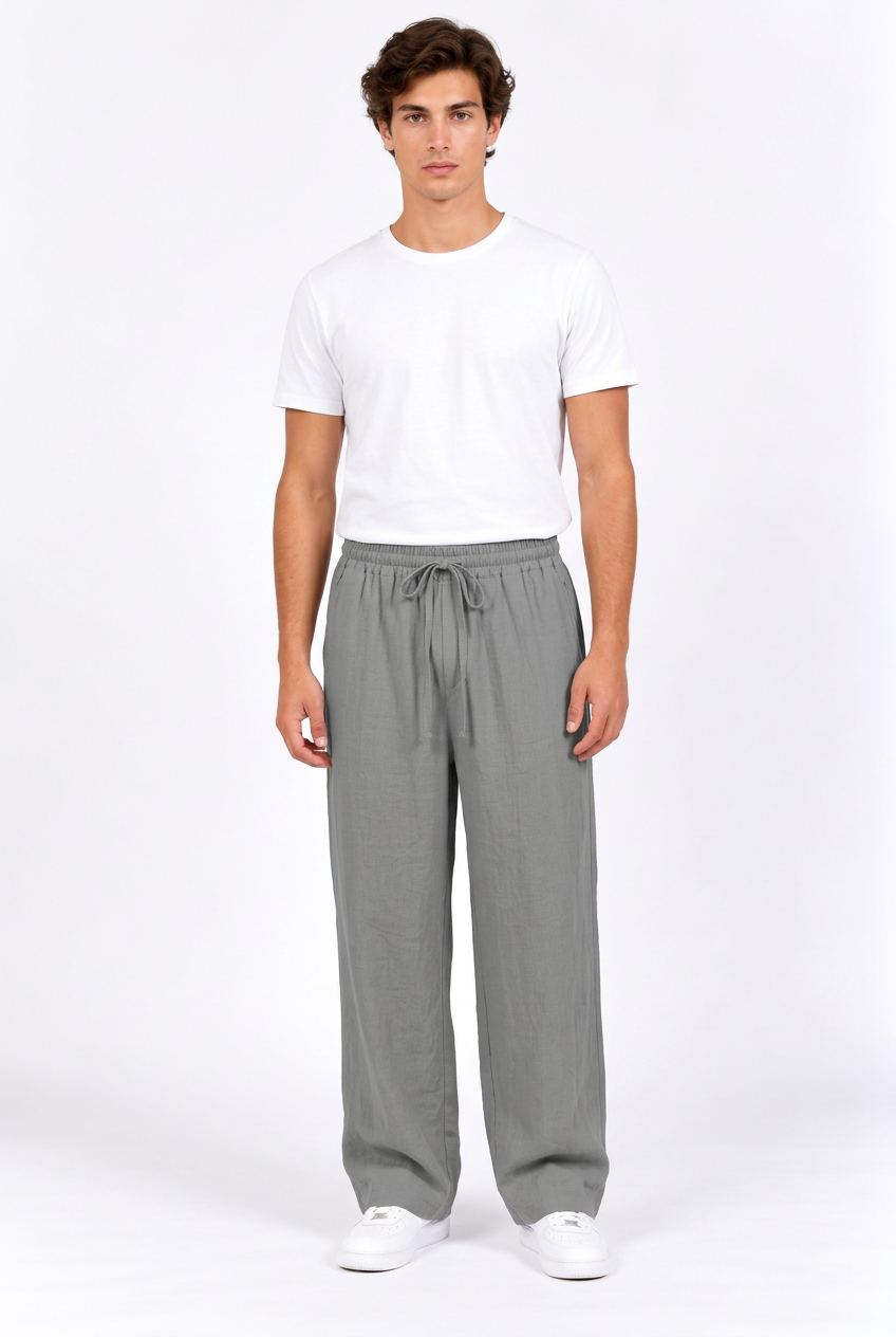 Pantalon homme ample en lin à cordon de serrage