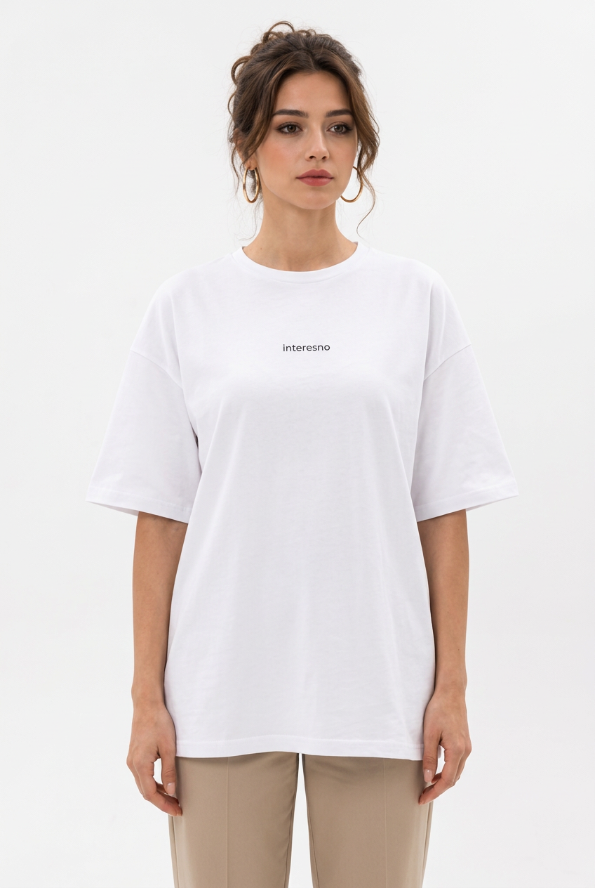 T-shirt oversize femme en coton à petite inscription