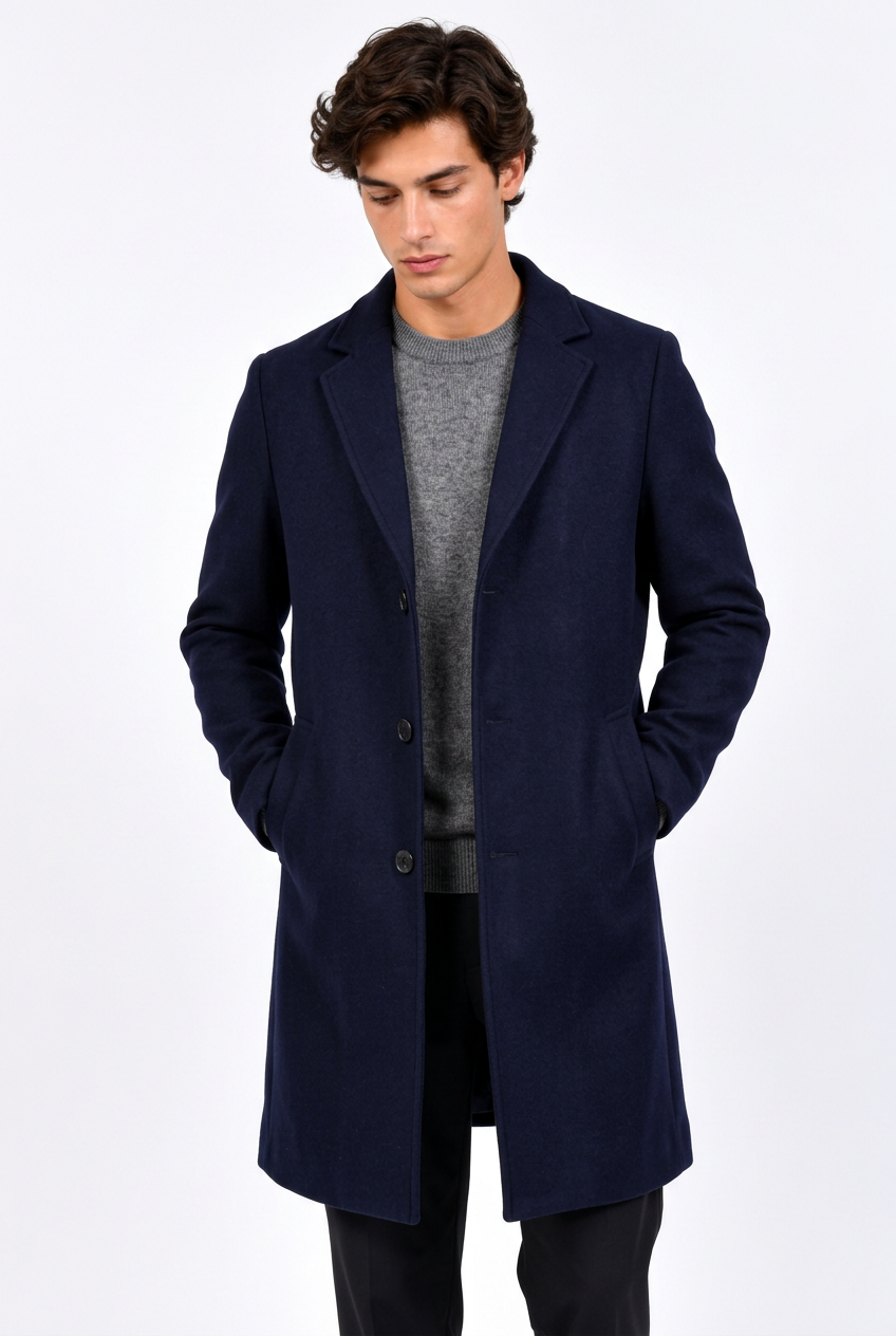 Manteau Mi-Long Homme Coupe-Vent – Slim Fit Laine Casual & Formel