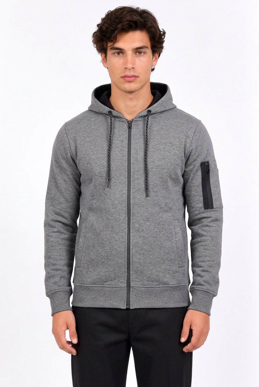 Herren-Kapuzenjacke Slim Fit – Lässige unifarbene Langarmjacke