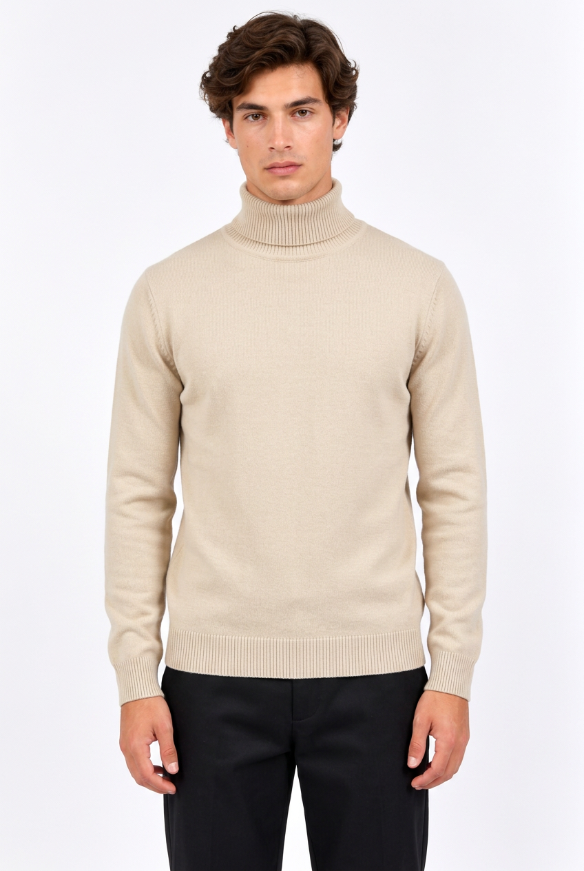 Men's Turtleneck Sweater – Warm Winter Knit, Black and White