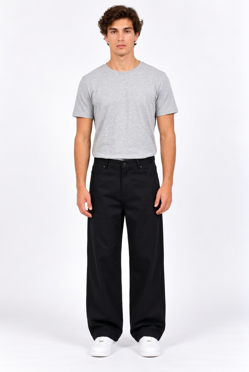 Pantalon droit taille mi-haute – Coupe droite, fermeture éclair, style streetwear