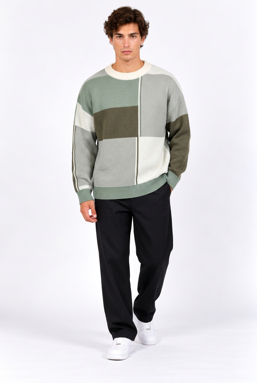 Pull homme à motifs géométriques et col rond