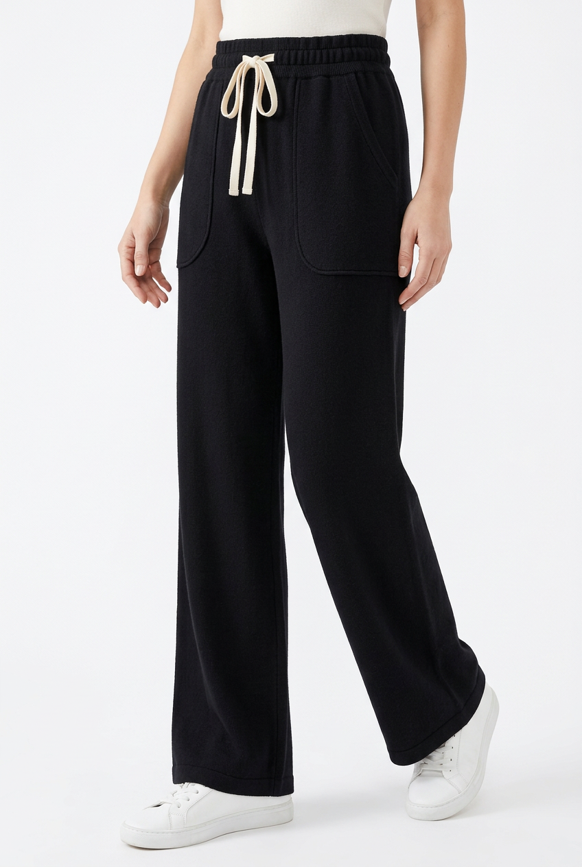 Pantalon large en maille femme taille élastique – Confort cocooning