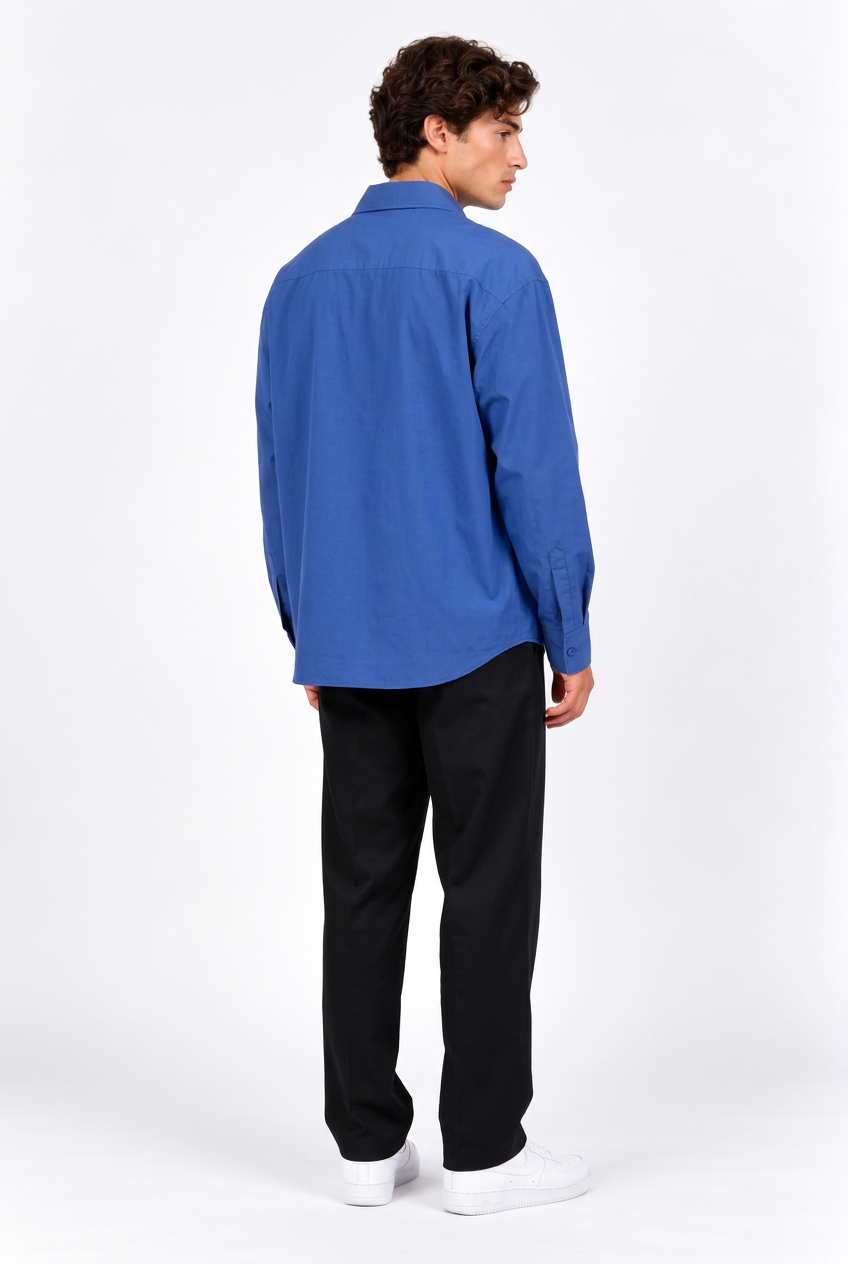 Chemise Homme Manches Longues Bleue – Coupe Ample, Col Classique