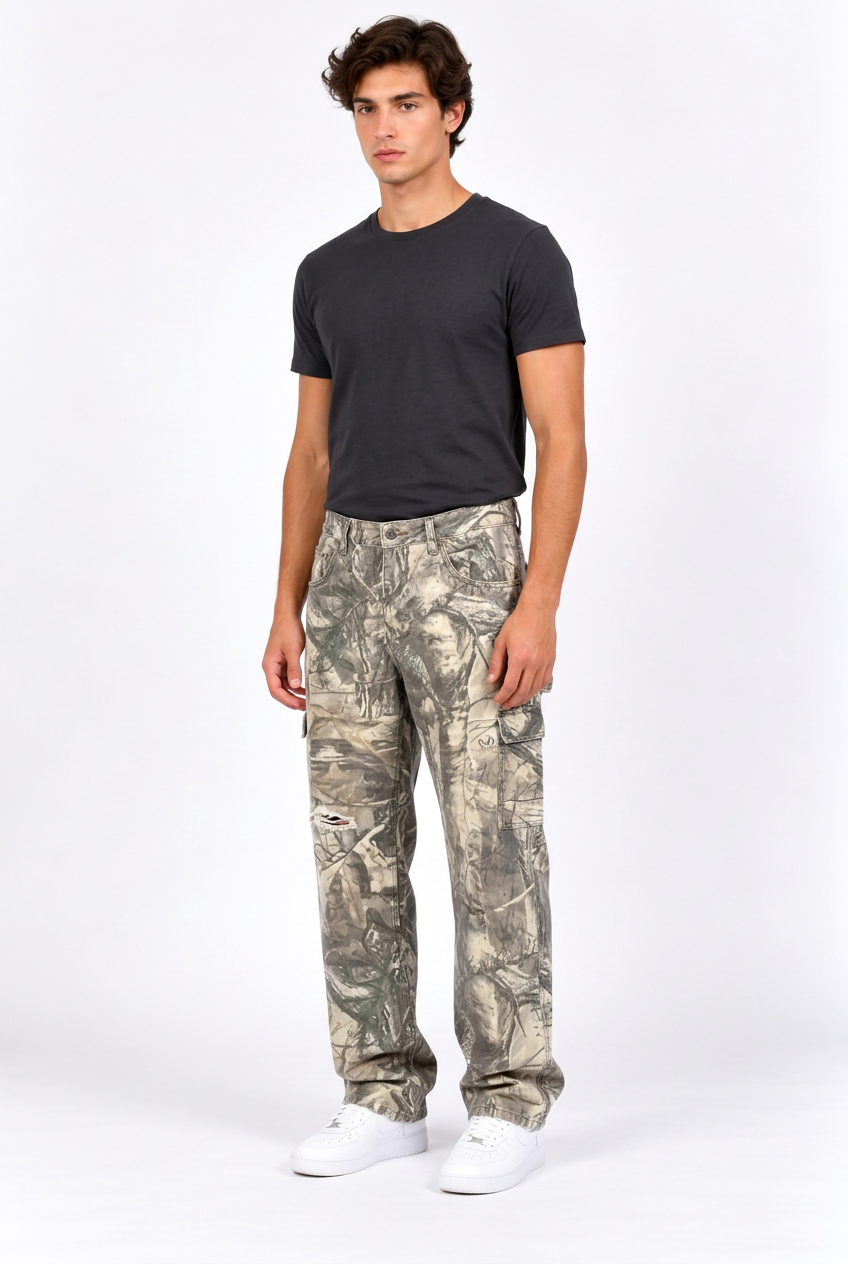 Pantalon cargo homme camouflage branchages – Coupe ample
