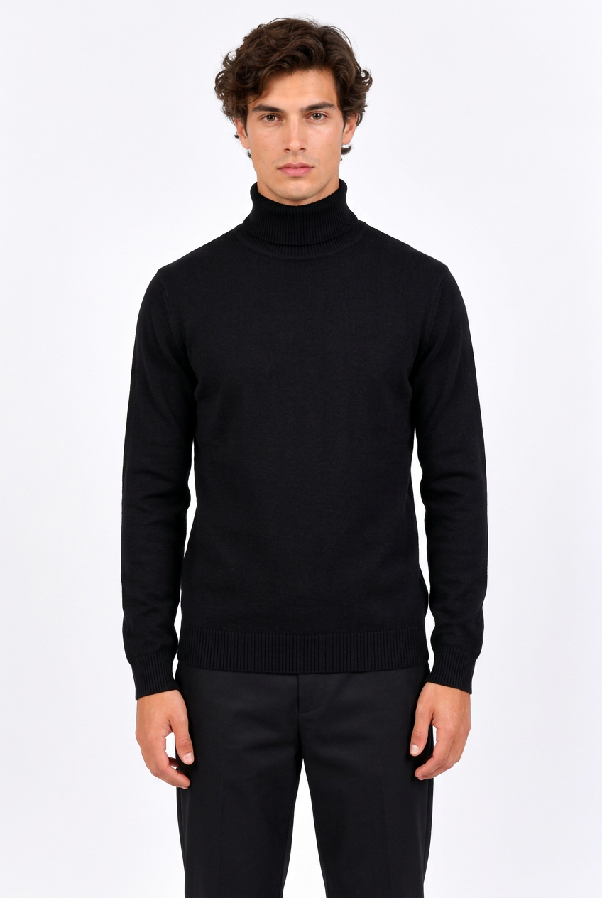 Men's Turtleneck Sweater – Warm Winter Knit, Black and White