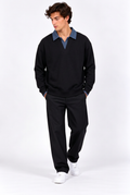 Pull homme à col chemise effet deux-en-un – Coupe ample