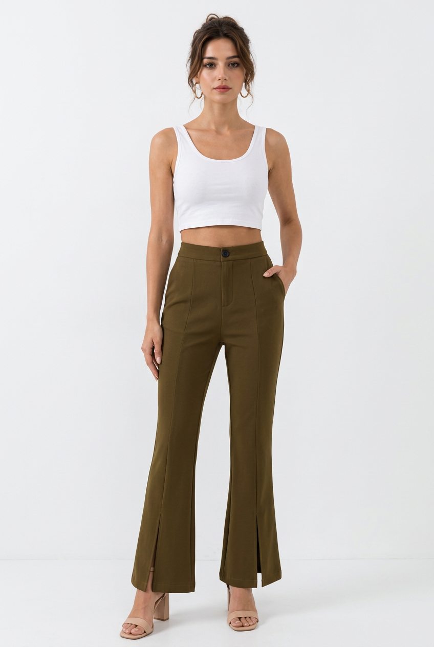 Pantalon Évasé Femme avec Fentes et Poches