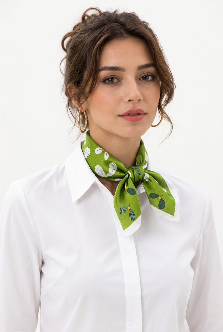 Foulard carré femme en soie de mûrier à motifs – 53 × 53 cm