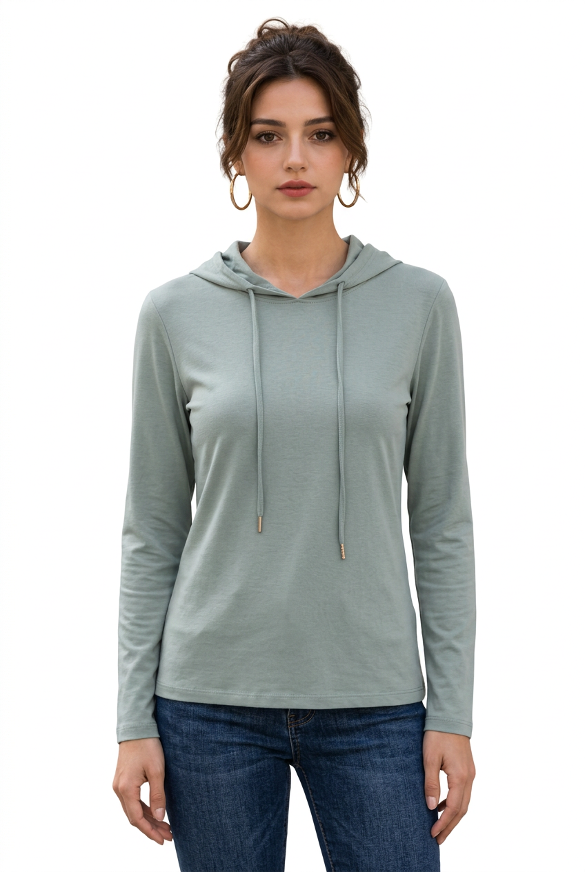 T-shirt femme à capuche et manches longues