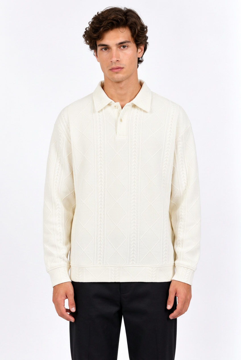 Pull Homme Col Chemise – Texture Jacquard