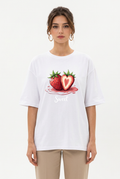 T-shirt femme blanc ample à imprimé fraises Sweet