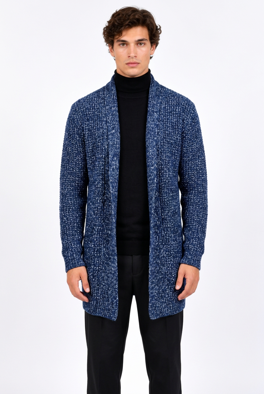 Lange, schmal geschnittene Herren-Strickjacke – Grauer Streetwear-Pullover für den Herbst