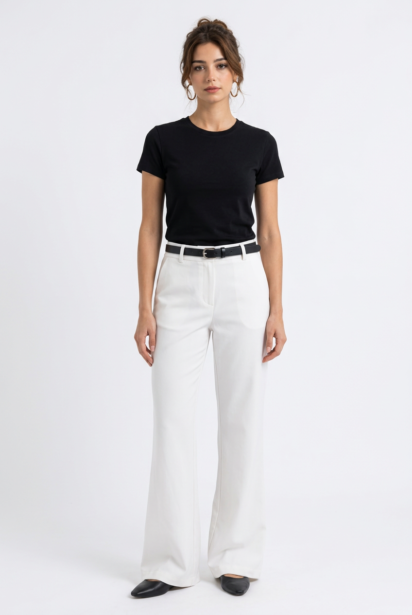 Pantalon long femme uni – Coupe ample, style britannique