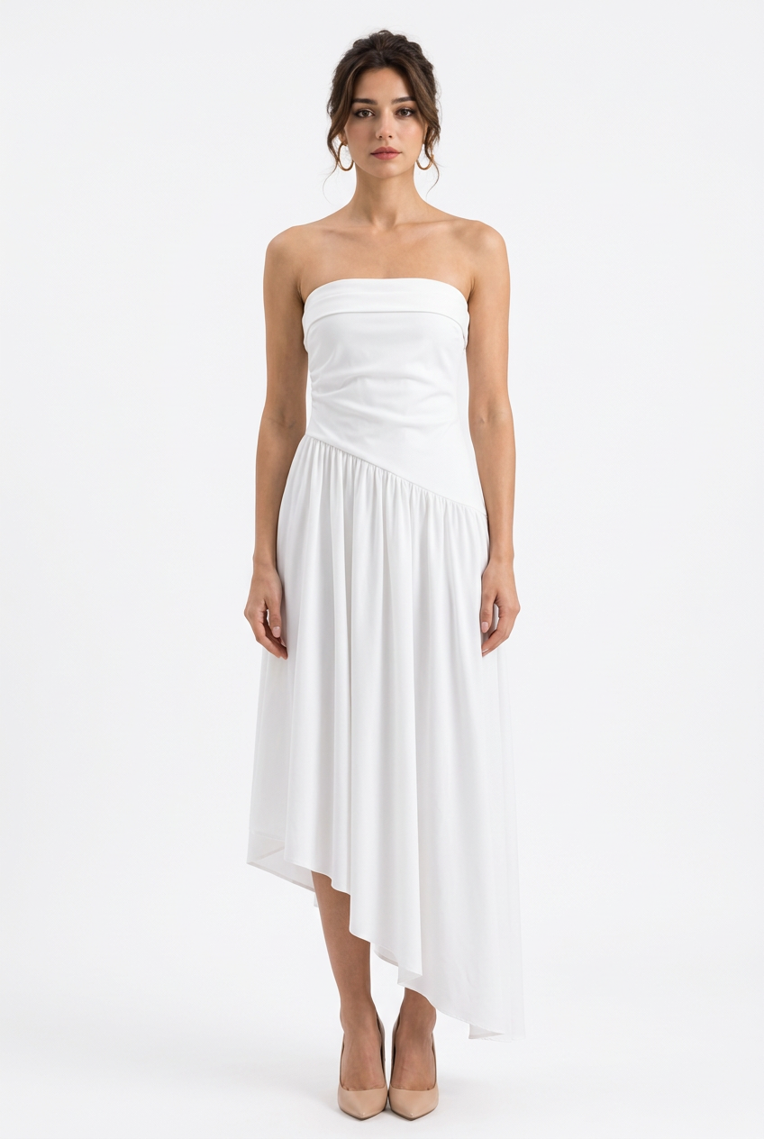 Robe bustier femme drapée à jupe asymétrique