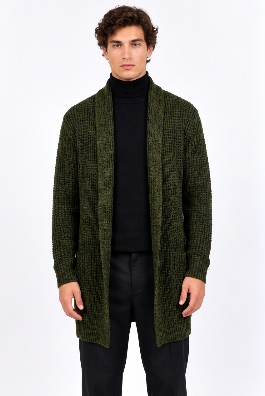 Lange, schmal geschnittene Herren-Strickjacke – Grauer Streetwear-Pullover für den Herbst