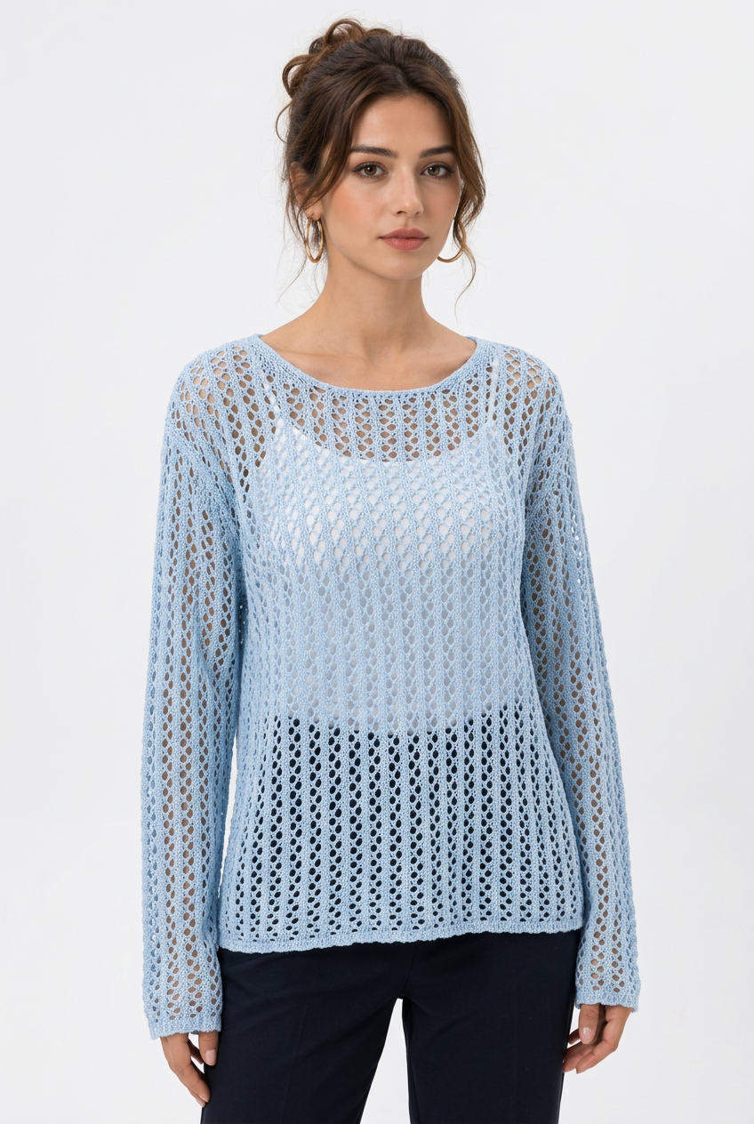 Top Maille Ajourée Manches Longues – Coupe Ample