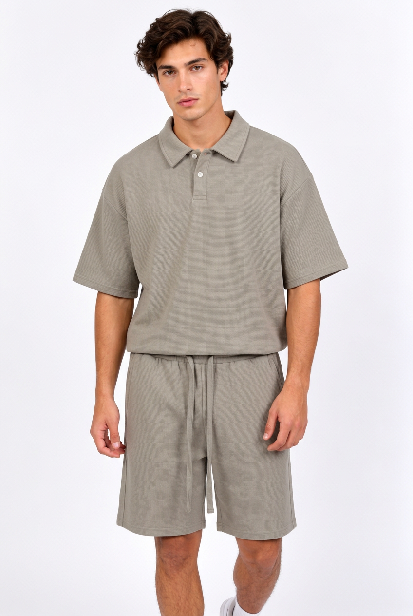 Ensemble polo et short homme en maille gaufrée