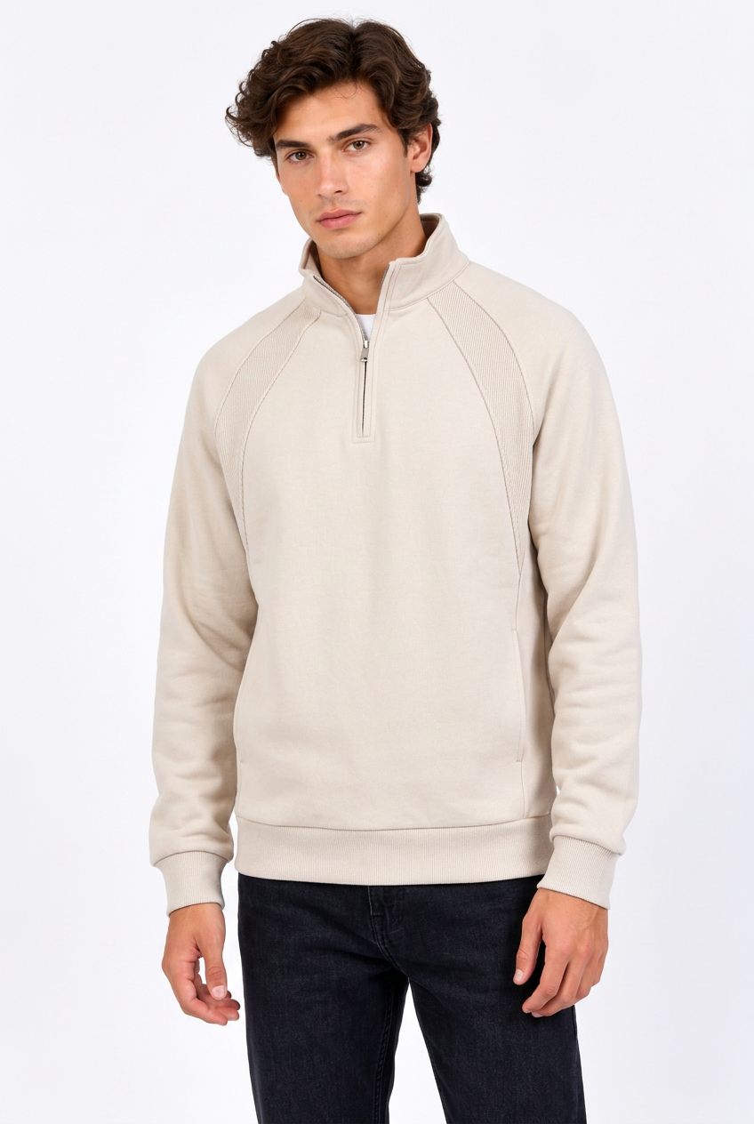 Sweat Homme Demi-Zip Col Montant – Manches Raglan