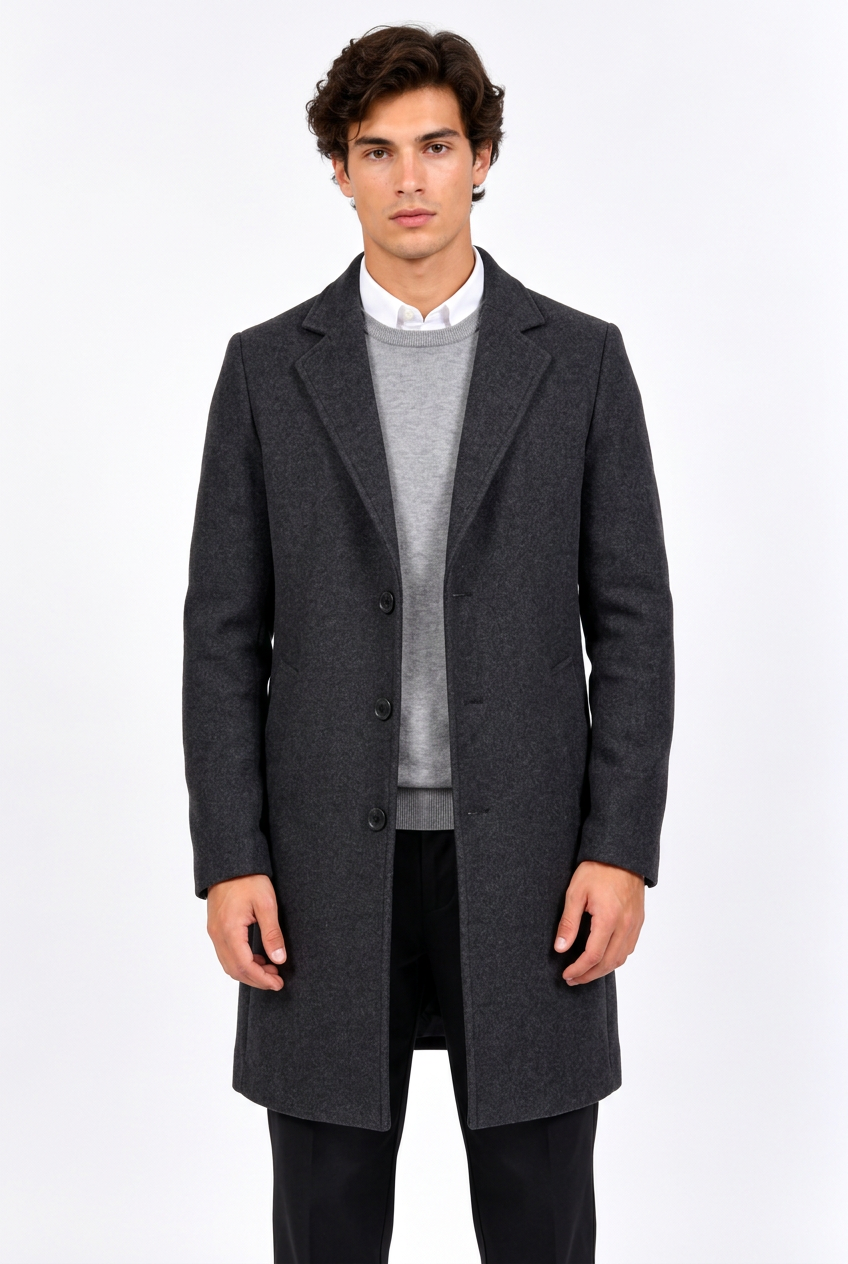 Manteau Mi-Long Homme Coupe-Vent – Slim Fit Laine Casual & Formel