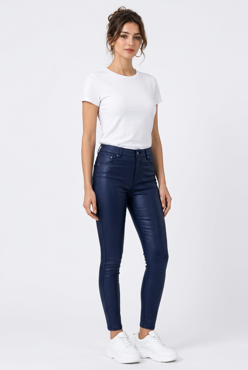 Pantalon en simili cuir femme taille haute – Coupe slim, style casual automne/hiver