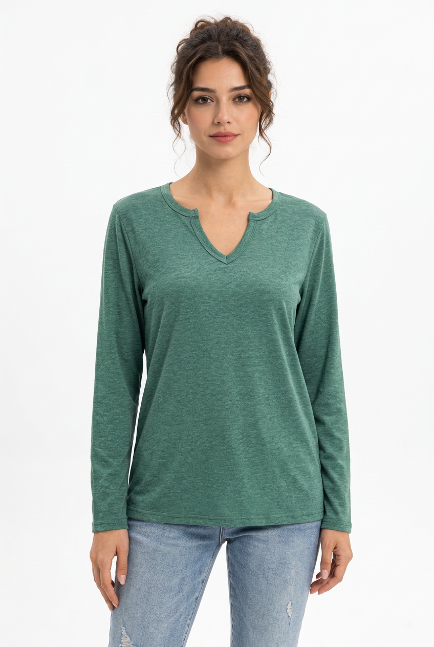 T-shirt femme à col fendu et manches longues