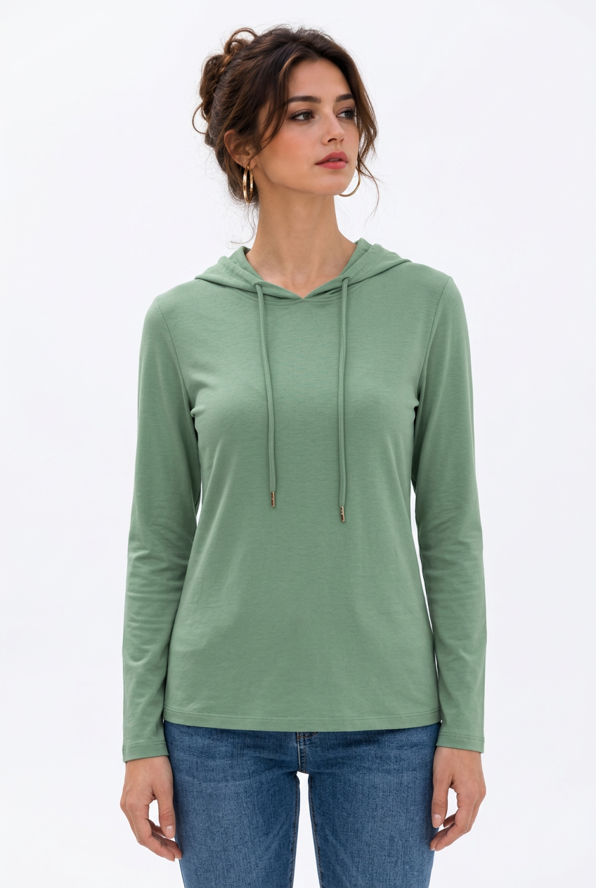 T-shirt femme à capuche et manches longues