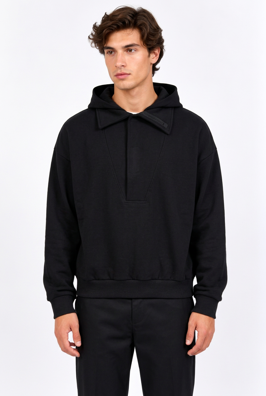 Sweat homme à capuche et col rabattu – Coupe ample