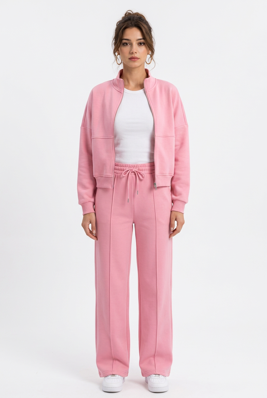 2-teiliges Damen-Set – Offene Sweatjacke mit langen Ärmeln & lange Hose, lässiger Stil