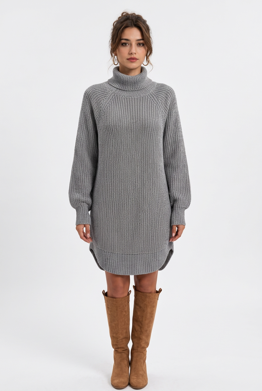 Women's acrylic knit turtleneck sweater dress – Loose fit, long sleeves