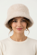 Damen-Fischerhut aus Kaninchenfell – Retro-Strick-Bucket-Hat für den Winter