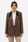Blazer femme oversize à col contrastant et double boutonnage