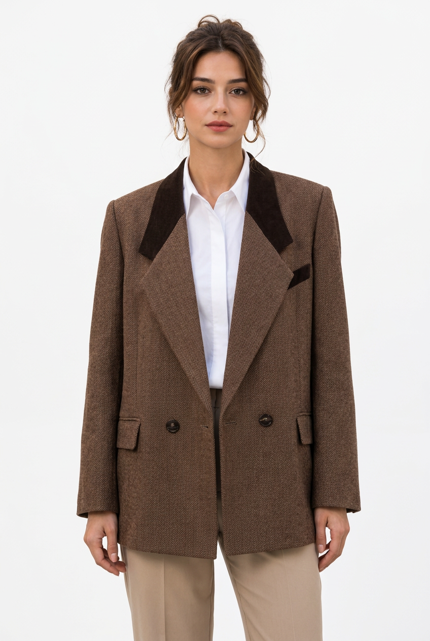 Blazer femme oversize à col contrastant et double boutonnage