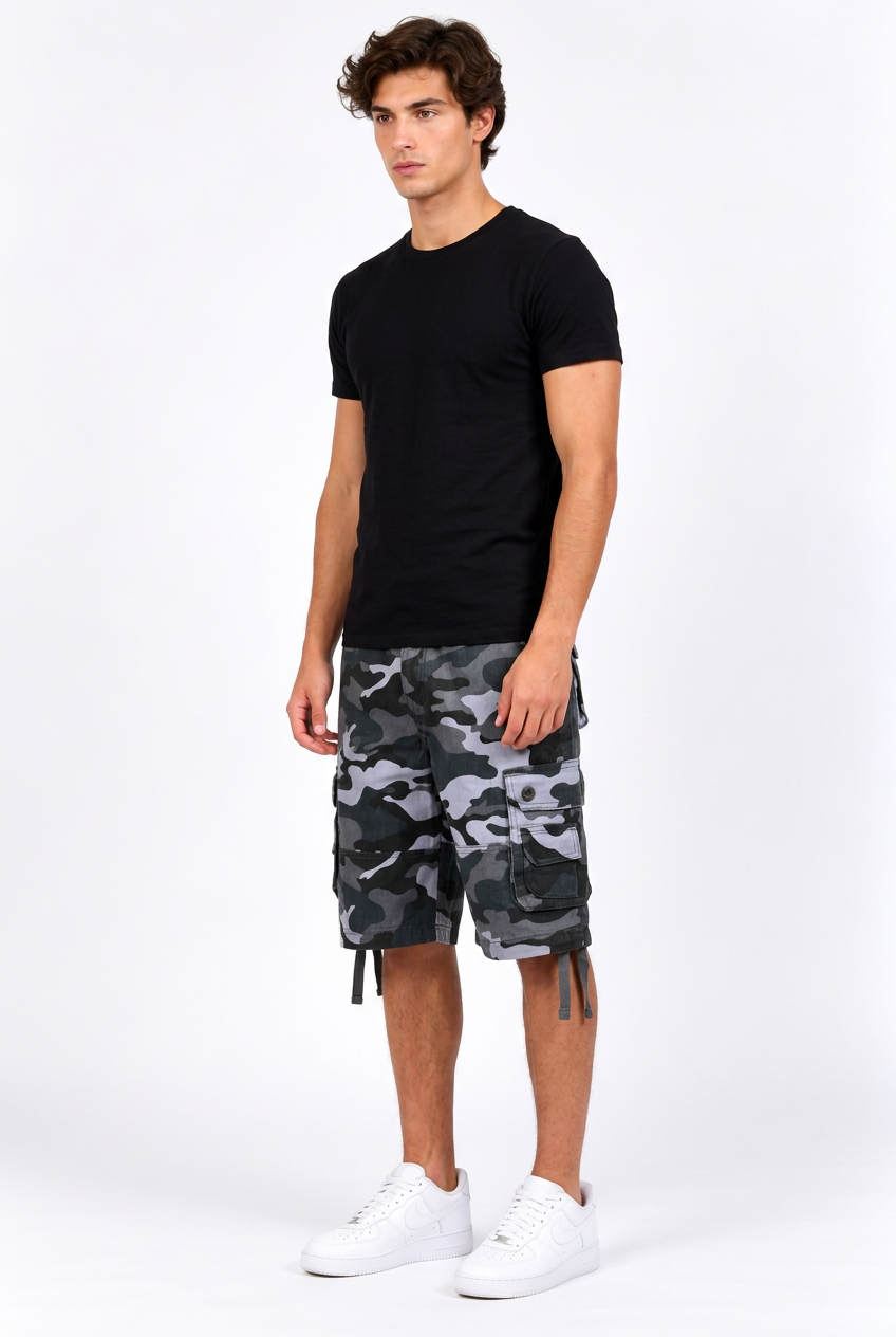 Bermuda cargo homme en coton à poches multiples