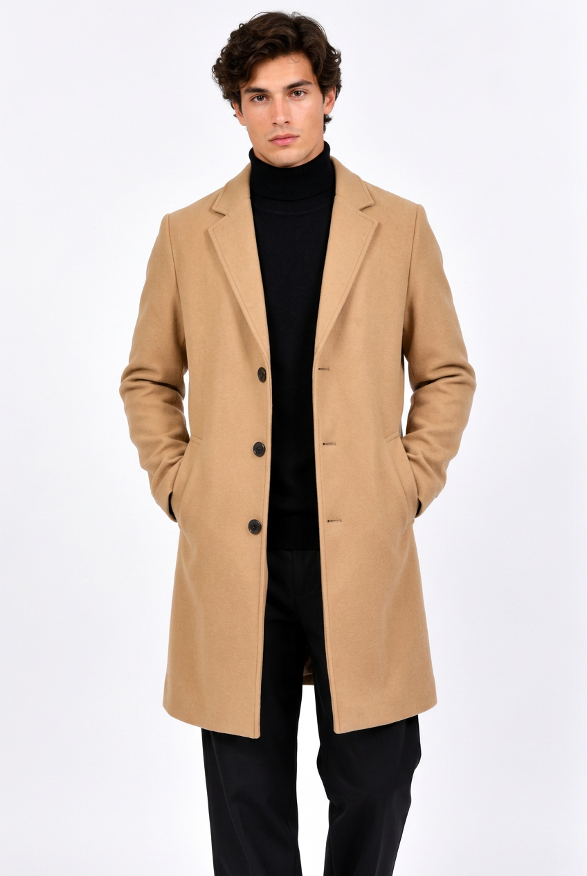 Manteau Mi-Long Homme Coupe-Vent – Slim Fit Laine Casual & Formel