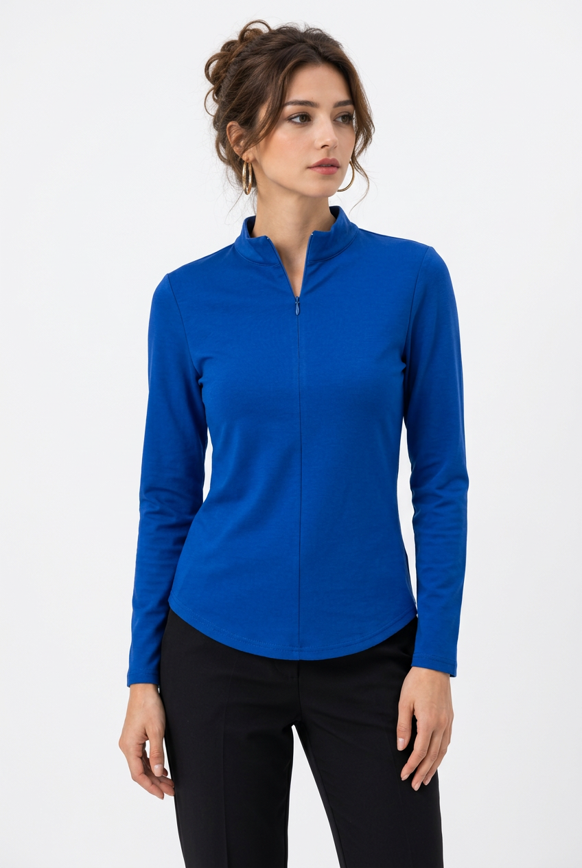 Top Demi-Zip Col Montant Manches Longues – Coupe Ajustée