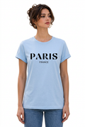 T-shirt femme « Paris France » en coton à col rond