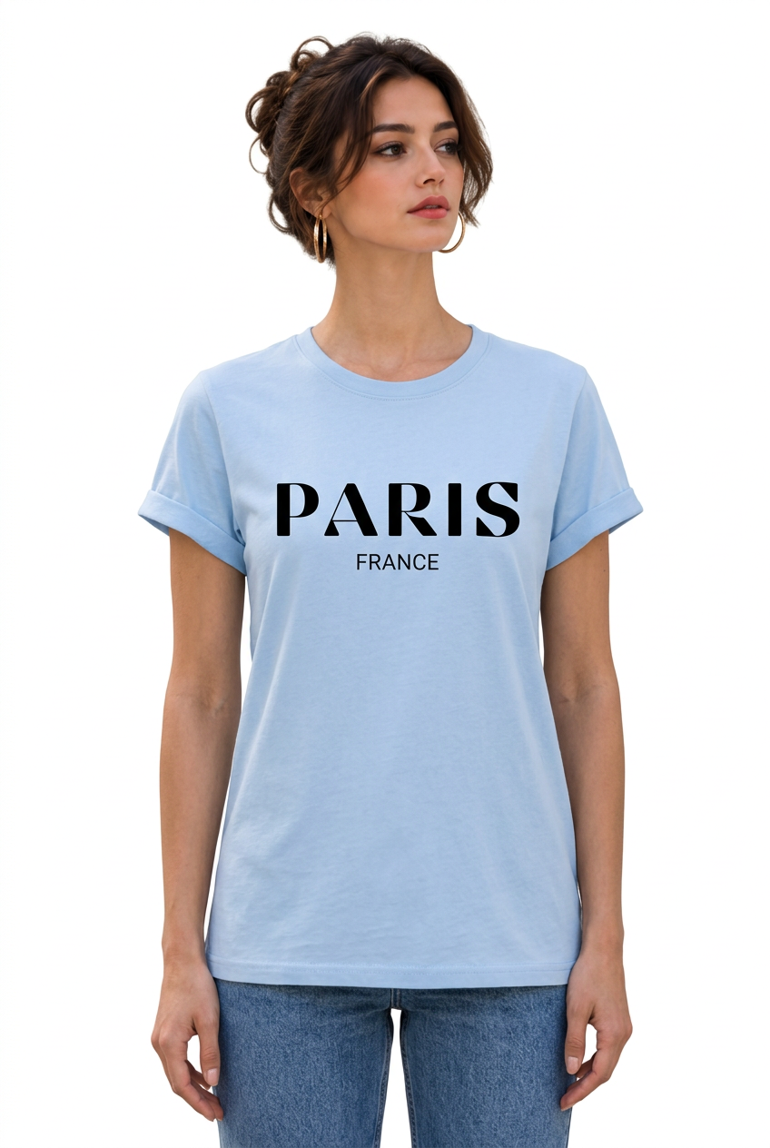T-shirt femme « Paris France » en coton à col rond