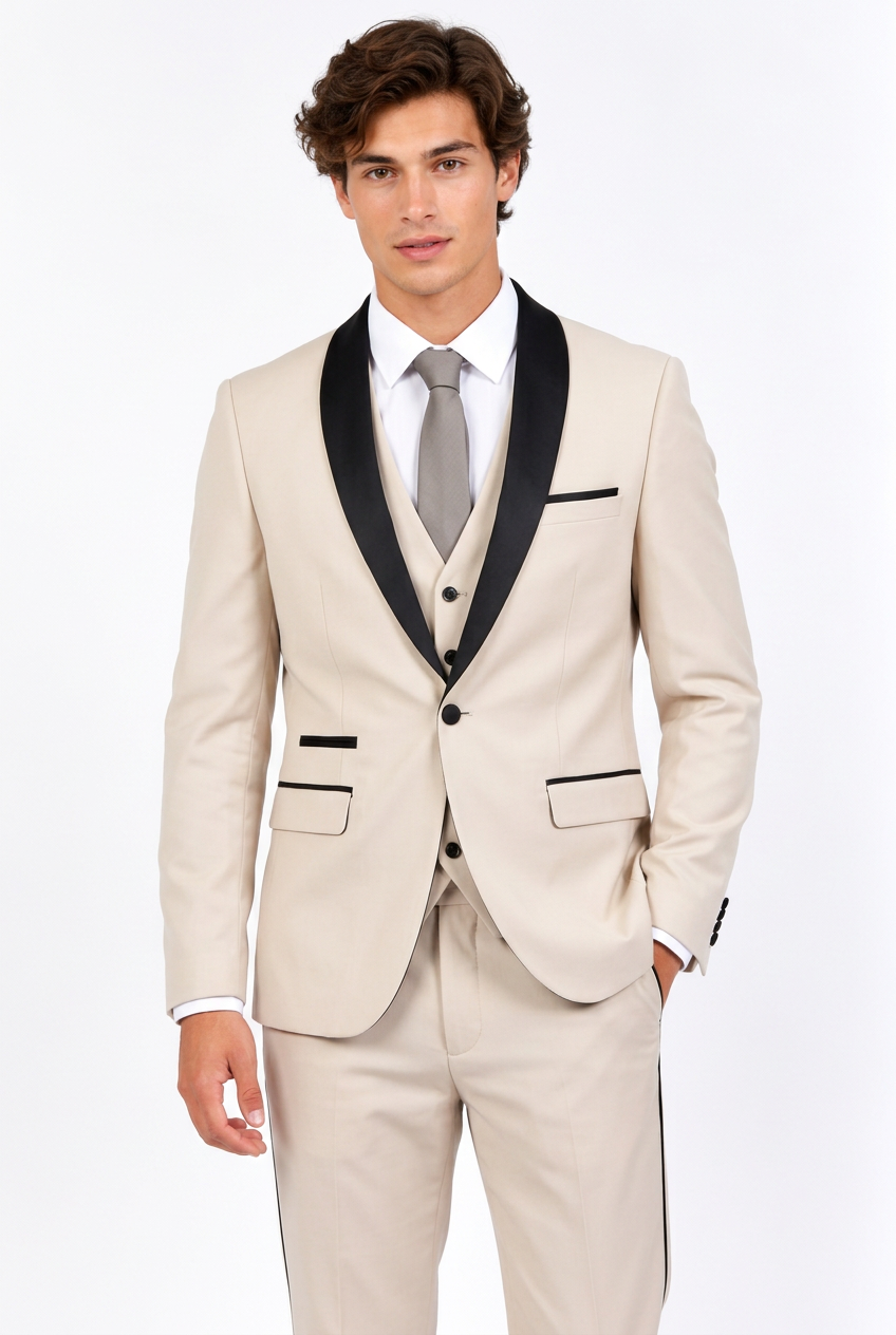 Costume homme trois pièces coupe ajustée à col châle contrastant