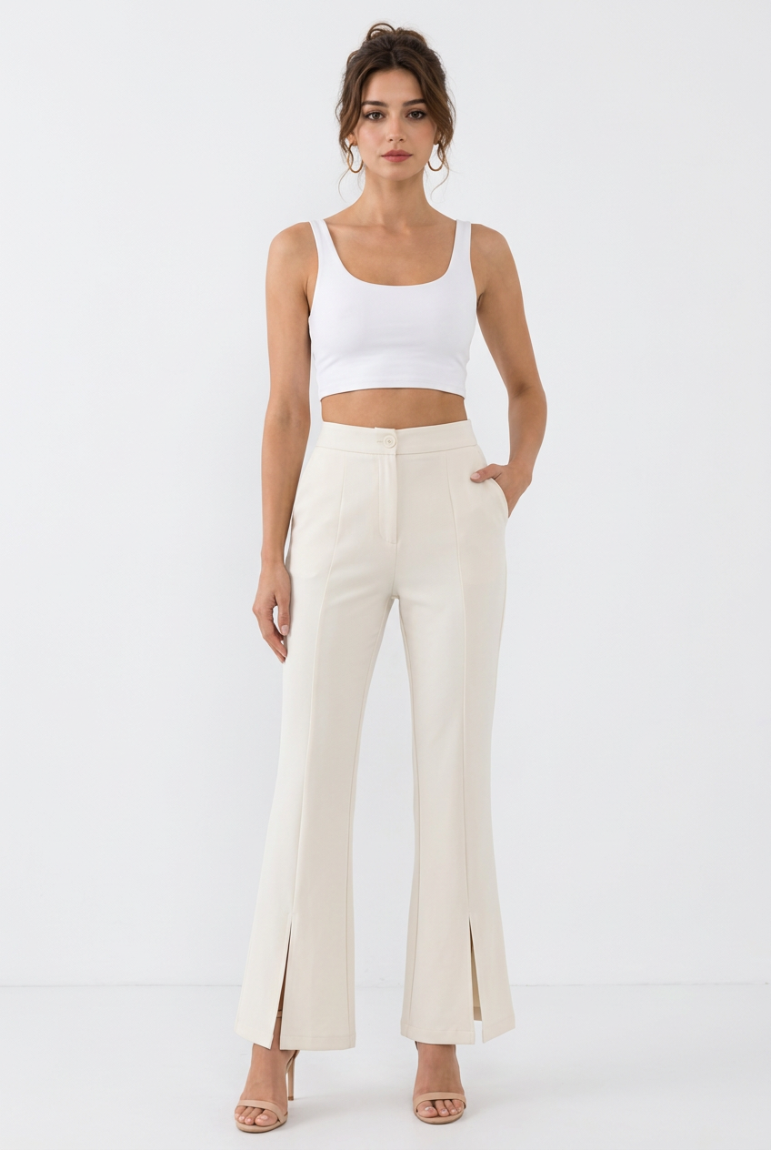 Pantalon Évasé Femme avec Fentes et Poches