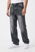 Jean droit ample homme – Style rétro lavé, Mi-taille, Noir & Bleu